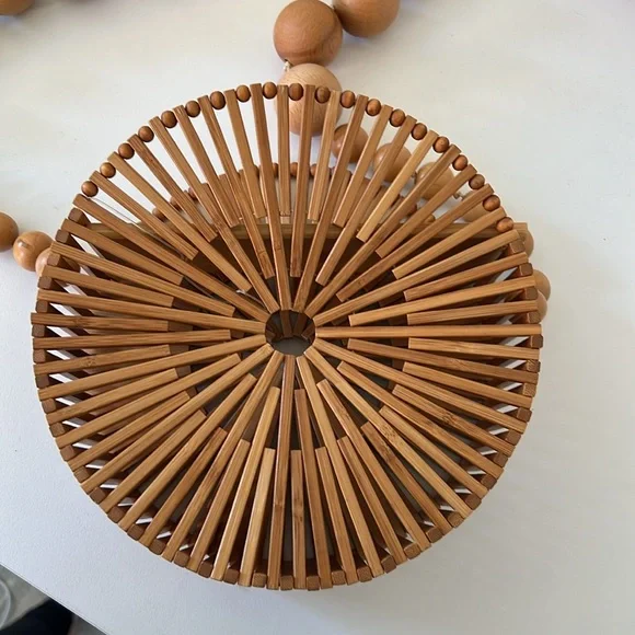 Cult Gaia Luna Wooden Bamboo Round Beaded Bag - Picture 9 of 9